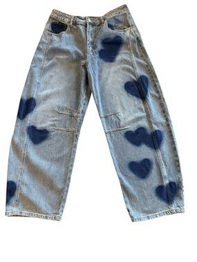 Forever 21 Heart Jeans Barrel Light Blue Denim Jeans Blue Hearts Size 29